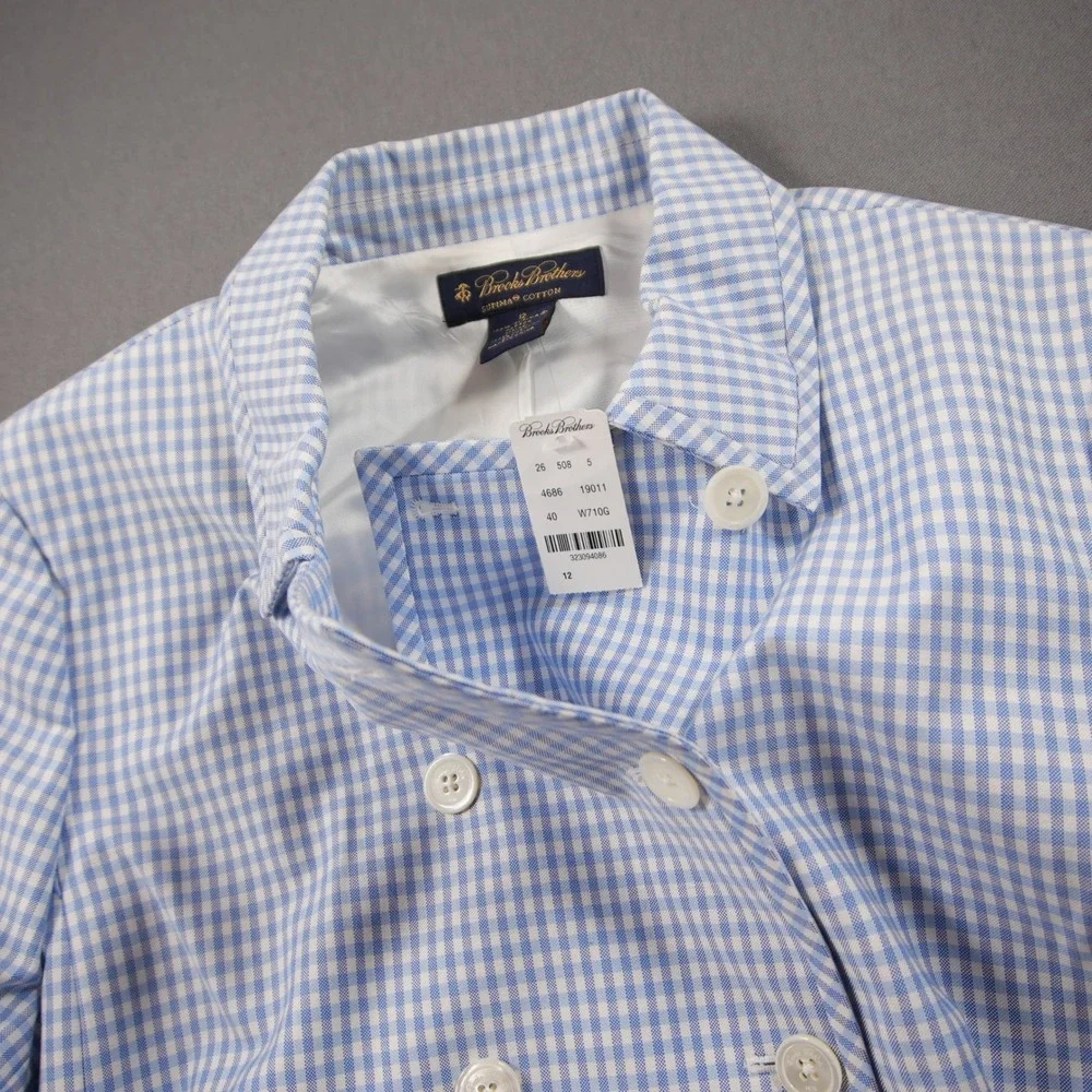 NEW Brooks Brothers Gingham Double Breasted 3/4 Sleeve Women Jacket 12 Office